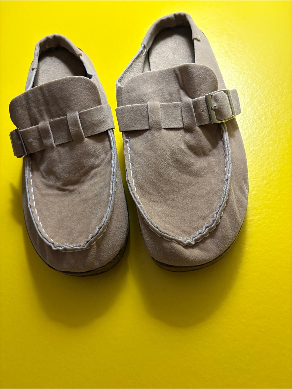 Taupe Suede Slip-On Loafers with Buckle
